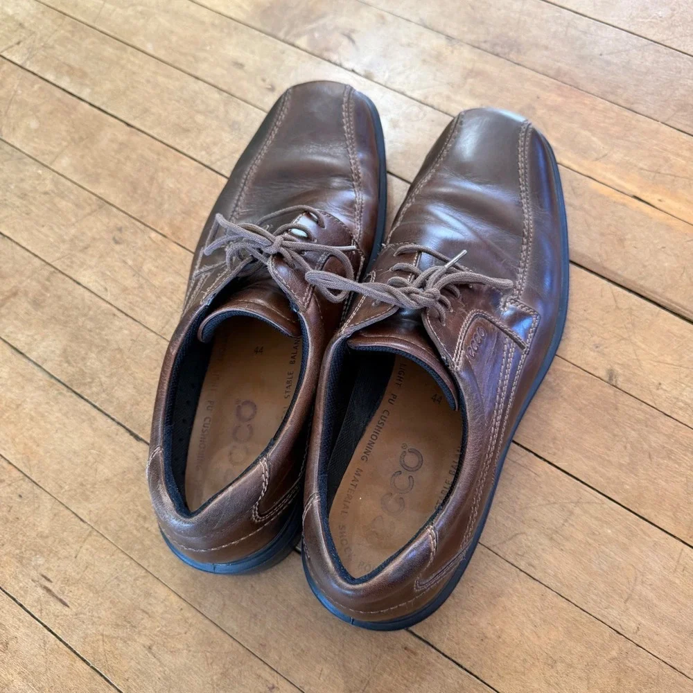 ECCO Men's Sz 44‎ (10-10.5) Helsinki Bike Toe Oxford Lace Up Derby Shoe Brown